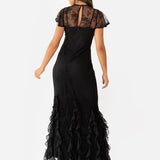 Maya Black Flutter Sleeve Lace Maxi Dress with Ruffle Detail
