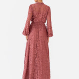 Maya Copper Rose Tie Neck Long Sleeve Lace Maxi Dress