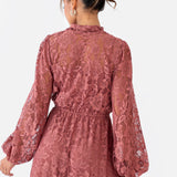 Maya Copper Rose Tie Neck Long Sleeve Lace Maxi Dress