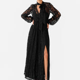 Maya Black Tie Neck Long Sleeve Lace Maxi Dress