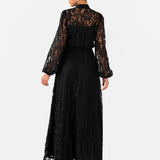 Maya Black Tie Neck Long Sleeve Lace Maxi Dress