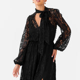 Maya Black Tie Neck Long Sleeve Lace Maxi Dress