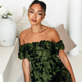 Maya Green Floral Jacquard Bardot Midaxi Dress