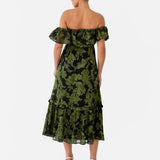 Maya Green Floral Jacquard Bardot Midaxi Dress