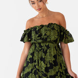 Maya Green Floral Jacquard Bardot Midaxi Dress
