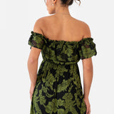 Maya Green Floral Jacquard Bardot Midaxi Dress