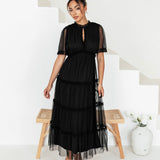 Anaya with Love Black Keyhole Detail Short Sleeve Frill Midaxi Dress
