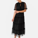 Anaya with Love Black Keyhole Detail Short Sleeve Frill Midaxi Dress