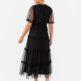 Anaya with Love Black Keyhole Detail Short Sleeve Frill Midaxi Dress