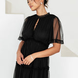 Anaya with Love Black Keyhole Detail Short Sleeve Frill Midaxi Dress