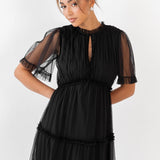 Anaya with Love Black Keyhole Detail Short Sleeve Frill Midaxi Dress