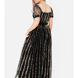Maya Stripe Embellished Square Neck Maxi Dress