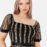 Maya Stripe Embellished Square Neck Maxi Dress