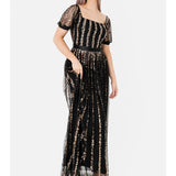 Maya Stripe Embellished Square Neck Maxi Dress