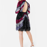 Maya Fully Embellished Chevron Mini Dress with Keyhole Back