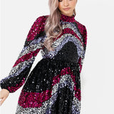 Maya Fully Embellished Chevron Mini Dress with Keyhole Back