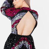 Maya Fully Embellished Chevron Mini Dress with Keyhole Back