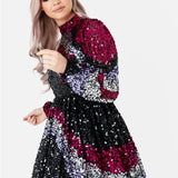 Maya Fully Embellished Chevron Mini Dress with Keyhole Back