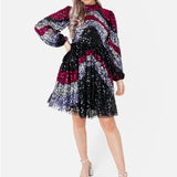 Maya Fully Embellished Chevron Mini Dress with Keyhole Back