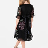 Mini Maya Black Floral Embellished Midi Dress
