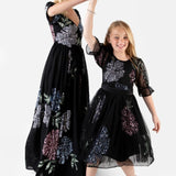 Mini Maya Black Floral Embellished Midi Dress