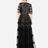 Maya Black Fully Embellished Short Sleeve Maxi Dress