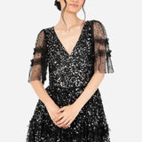 Maya Black Fully Embellished Short Sleeve Maxi Dress