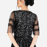 Maya Black Fully Embellished Short Sleeve Maxi Dress