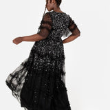 Maya Black Fully Embellished Short Sleeve Maxi Dress