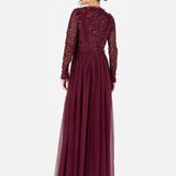 Maya Red Long Sleeve Embellished Maxi Dress