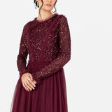 Maya Red Long Sleeve Embellished Maxi Dress