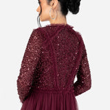 Maya Red Long Sleeve Embellished Maxi Dress