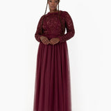Maya Red Long Sleeve Embellished Maxi Dress