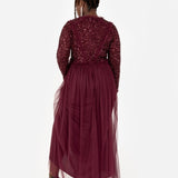 Maya Red Long Sleeve Embellished Maxi Dress