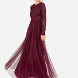 Maya Red Long Sleeve Embellished Maxi Dress