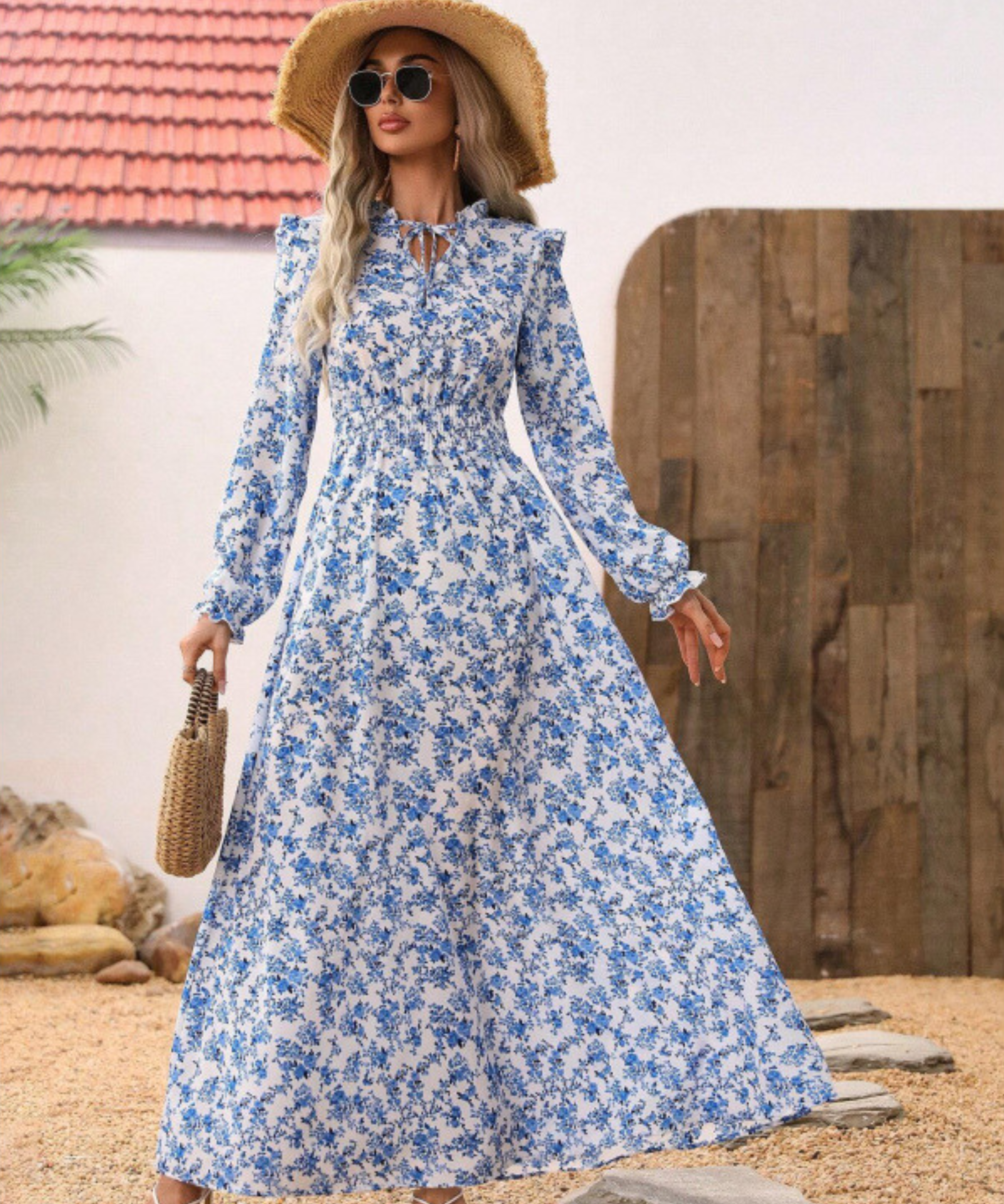 MOREN™ - Elegant Long Sleeve Floral Print A-Line Dress