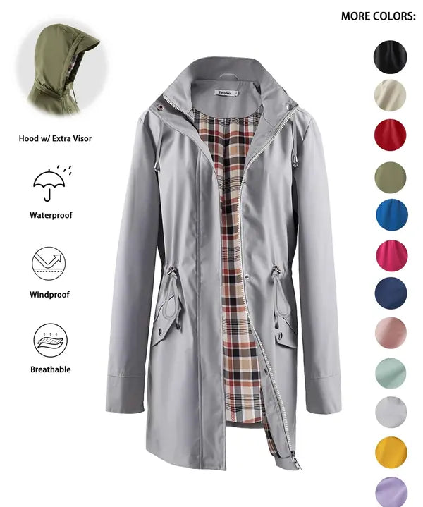 QING™ - Casual Drawstring Zip Up Hooded Trench Coat