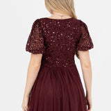 Maya Cranberry Embellished Short Sleeve Twist Bodice Maxi Dress