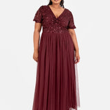 Maya Cranberry Embellished Short Sleeve Twist Bodice Maxi Dress