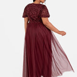 Maya Cranberry Embellished Short Sleeve Twist Bodice Maxi Dress