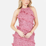 Maya Rosey Pink Fully Embellished Halter Neck Mini Dress