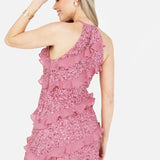 Maya Rosey Pink Fully Embellished Halter Neck Mini Dress