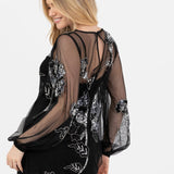 Maya Black Floral Embellished Tulle Overlay with Slip Maxi Dress