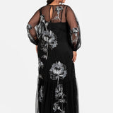 Maya Black Floral Embellished Tulle Overlay with Slip Maxi Dress