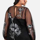 Maya Black Floral Embellished Tulle Overlay with Slip Maxi Dress