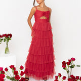 Anaya With Love Recycled Red Corsage Detail Tiered Cami Maxi Dress