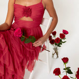 Anaya With Love Recycled Red Corsage Detail Tiered Cami Maxi Dress