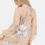 Maya Champagne Floral Embellished Tulle Overlay with Slip Maxi Dress
