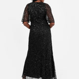 Maya Black Fully Embellished Faux Wrap Maxi Dress