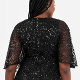 Maya Black Fully Embellished Faux Wrap Maxi Dress